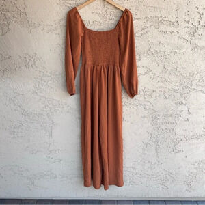 Dokotoo Burnt Orange Boho Chic Smocked Flowy Wide Leg Jumpsuit Womens Size Small